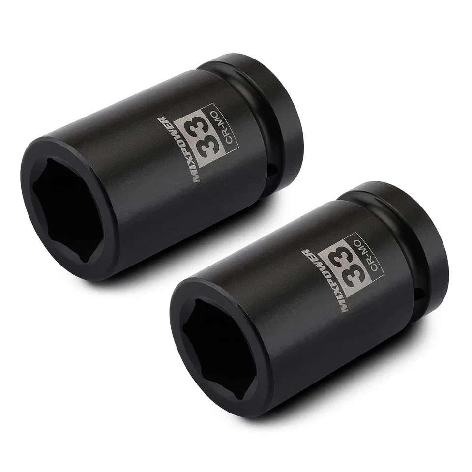 MIXPOWER 2 Pieces 1 Inch Drive Deep Impact Socket, CR-MO, 33mm (2 Pieces)