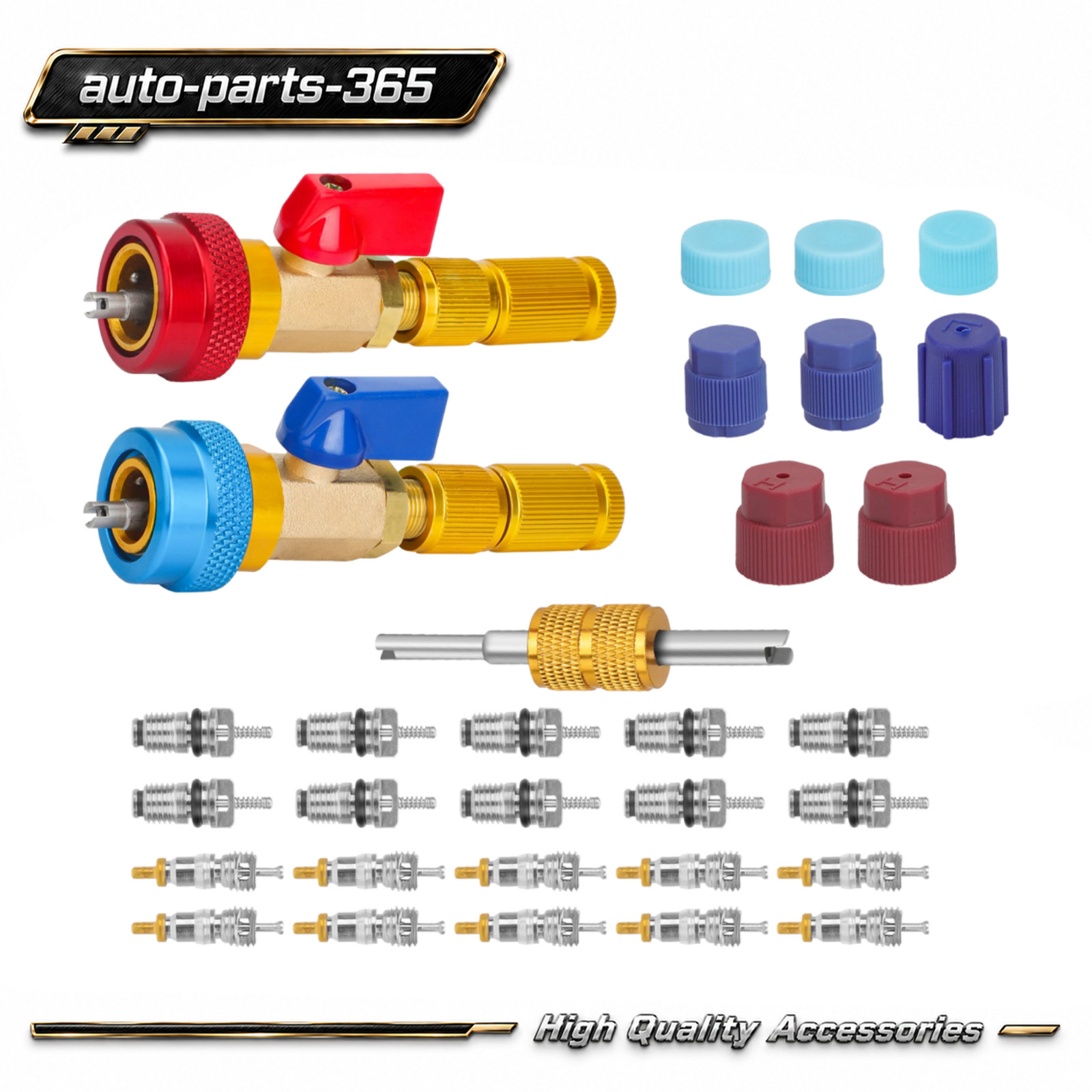 R134a Auto Air Conditioning Valve Core A/C System Caps Kits W/ Remover Tool Set