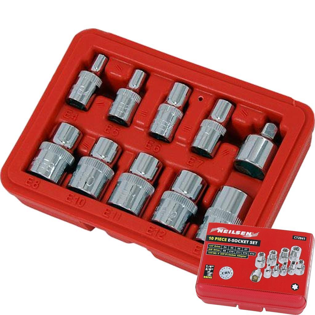 Neilsen 10pc E Torx Socket Set Female Star Bit External Hex Torque E4 – E14