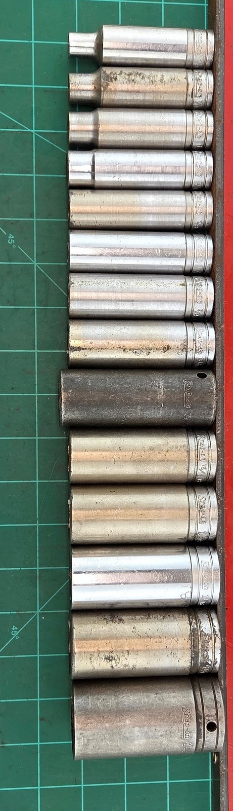 Snap On Tools 313TSYA 1/2″Drive 14 pc 6 point Deep Socket Set 3/8″-1-1/8″
