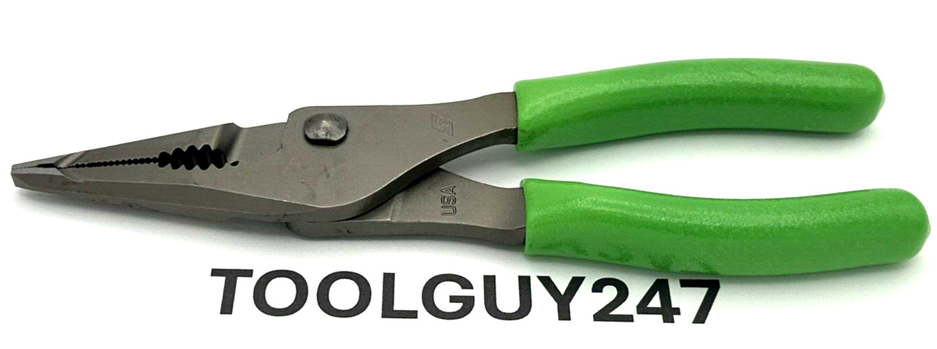 SNAP ON TOOLS USA GREEN 7″ Soft Grip Long Nose Slip Joint Pliers LN46ACFG NEW