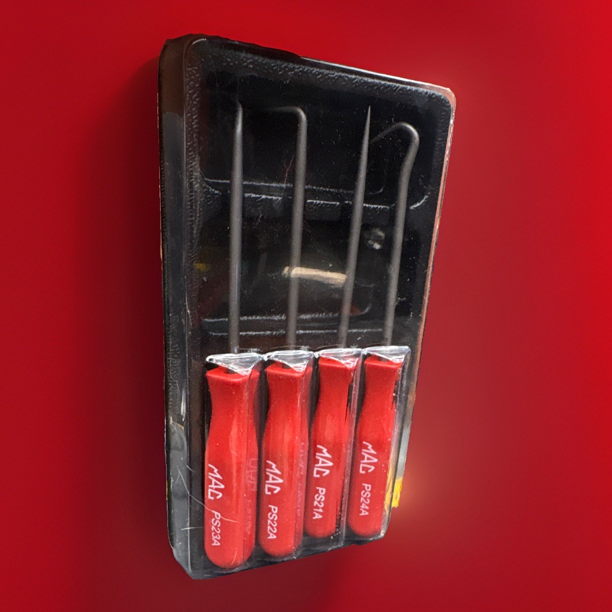 Mac Tools 4-piece Mini Pick Set (part numbers PS21A, PS22A, PS23A, and PS24A)