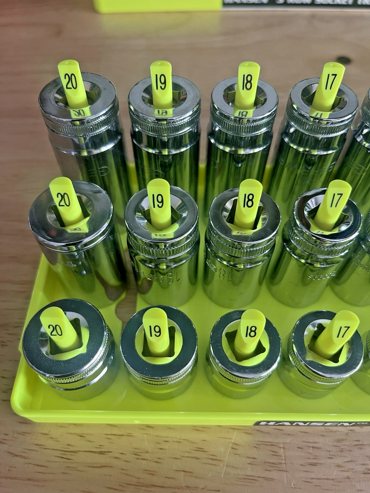 GearWrench 3/8” Metric & SAE Shallow Mid Deep 6 pt Sockets w/ Hansen Trays