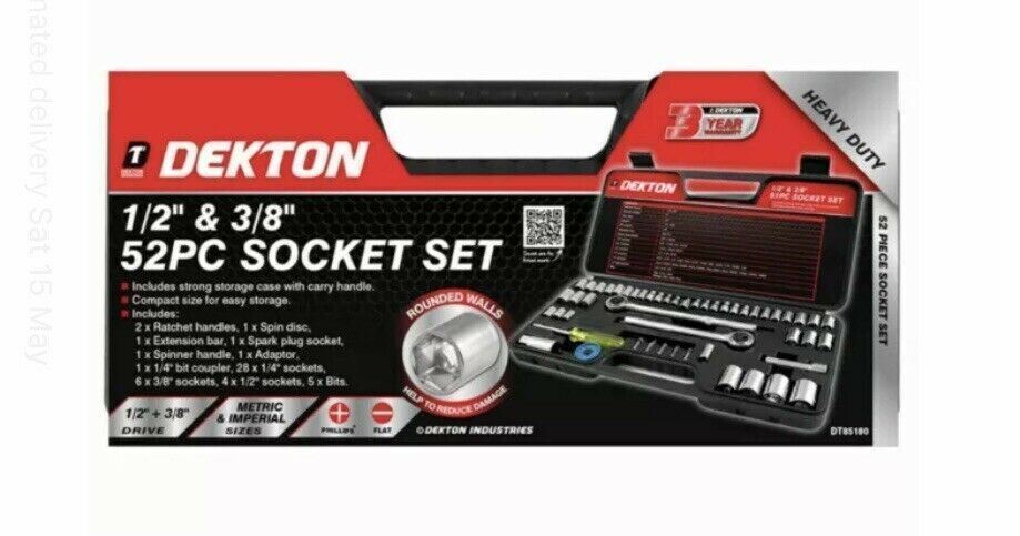 Professional 52pc 1/2″ & 3/8″ socket driver set metric imperial ratchet bolts UK