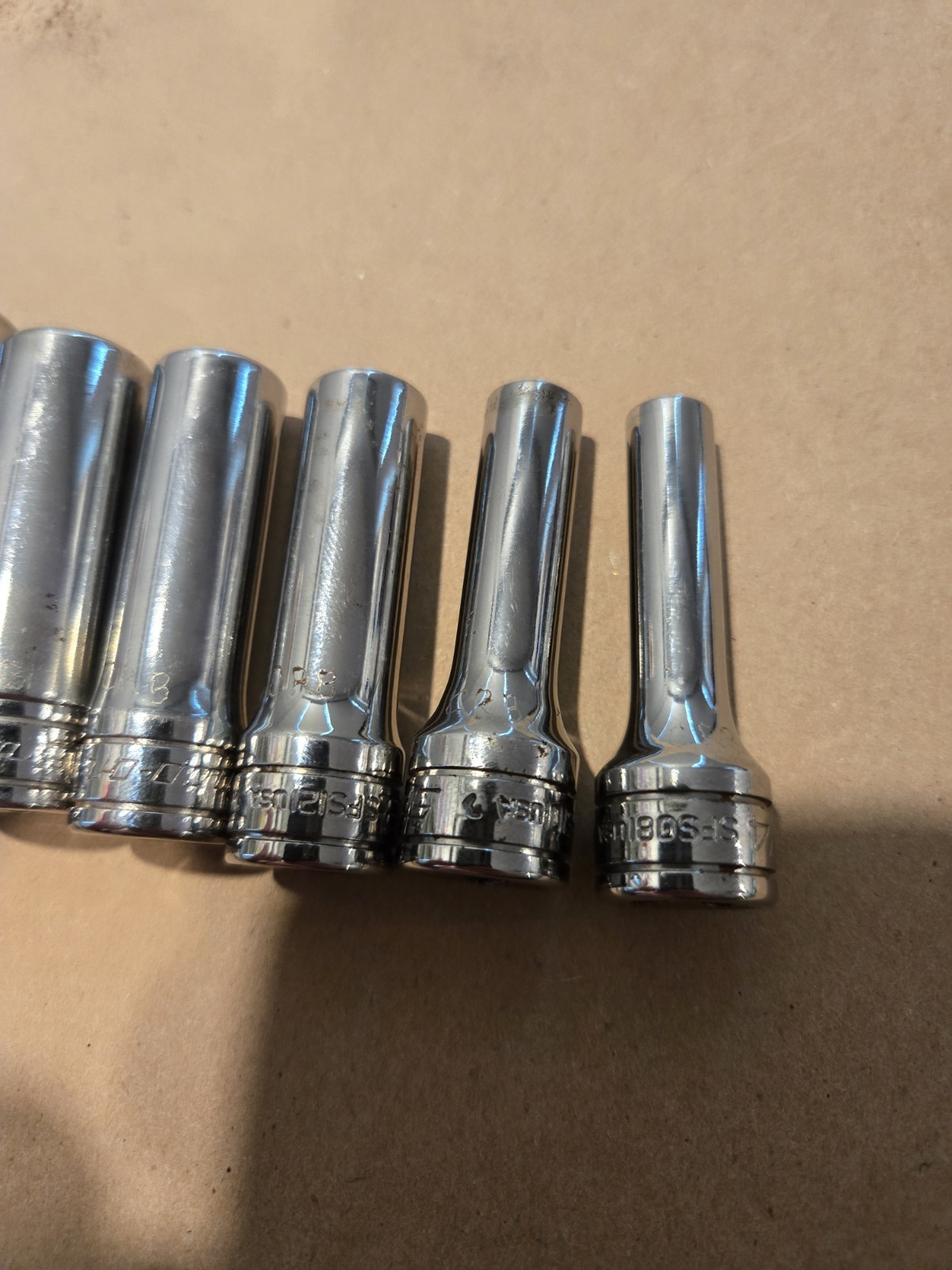 Snap On 3/8″ Drive 1/4″-7/8″ 6PT SAE Deep Chrome Sockets USA With Rack Lot Of 11