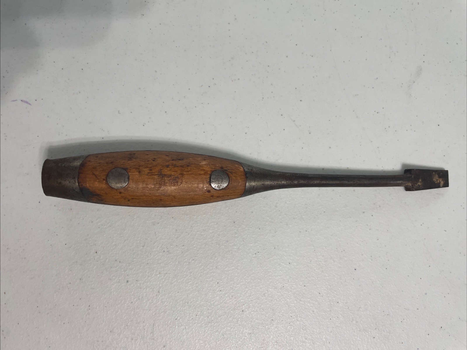 Vtg. Poland Hi-Test 11” Heavy Duty Wood Handle Screwdriver w/Metal Strike Cap