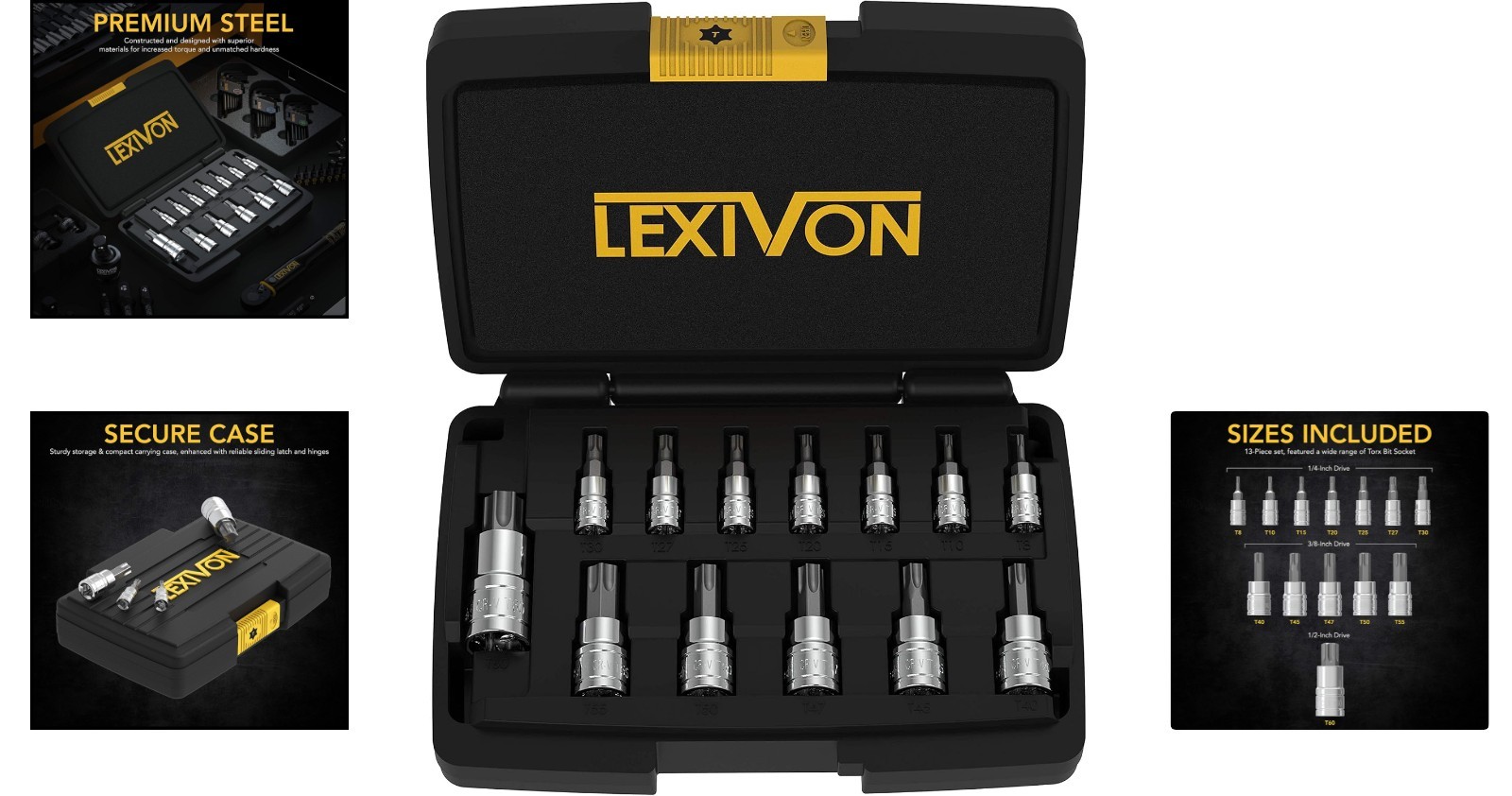 13-Piece Torx Bit Socket Set, S2 Alloy Steel, Chrome Finish
