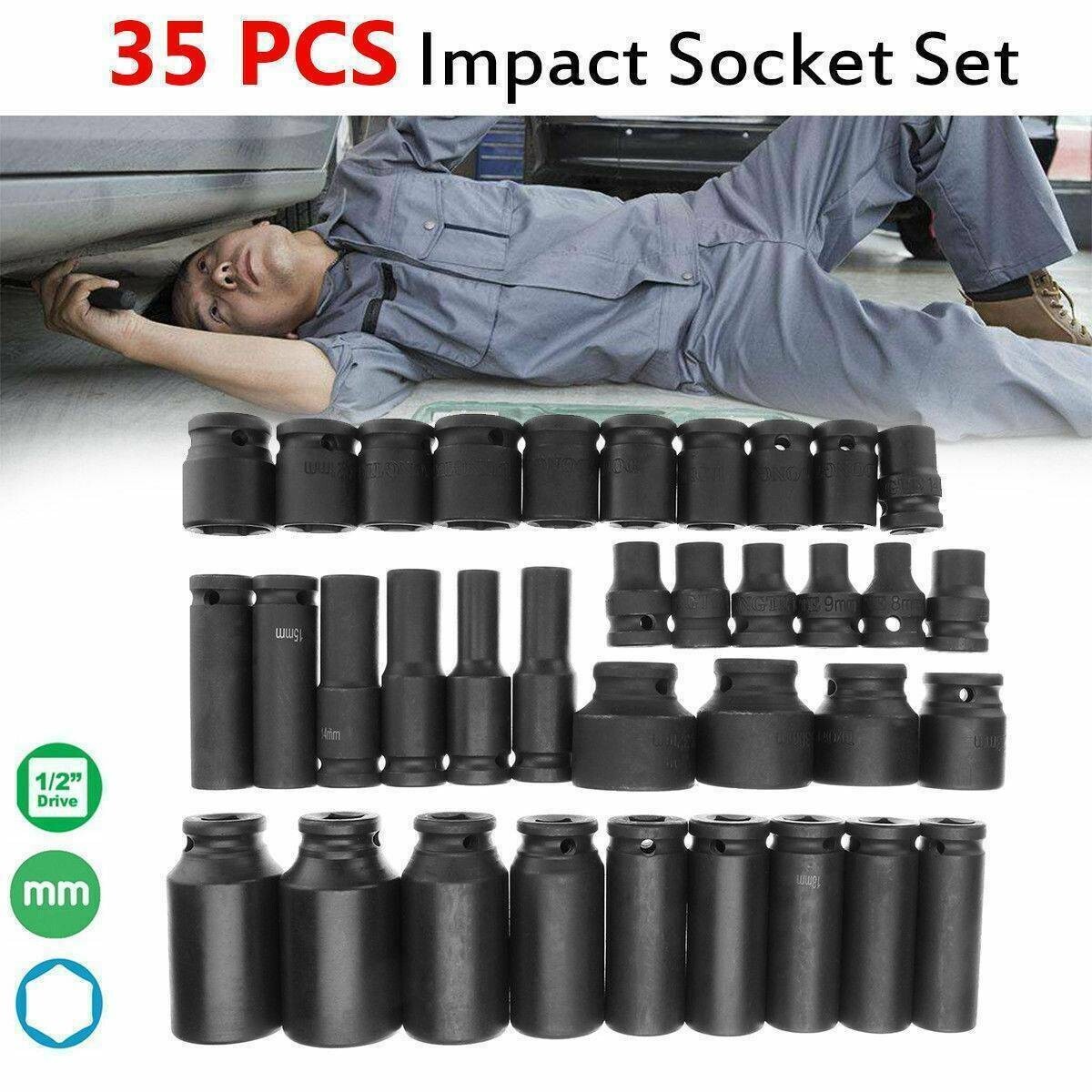 Deep Impact Socket Pro Tool Kit Multiple Drive Sizes Complete Set 35Pc DIY UK