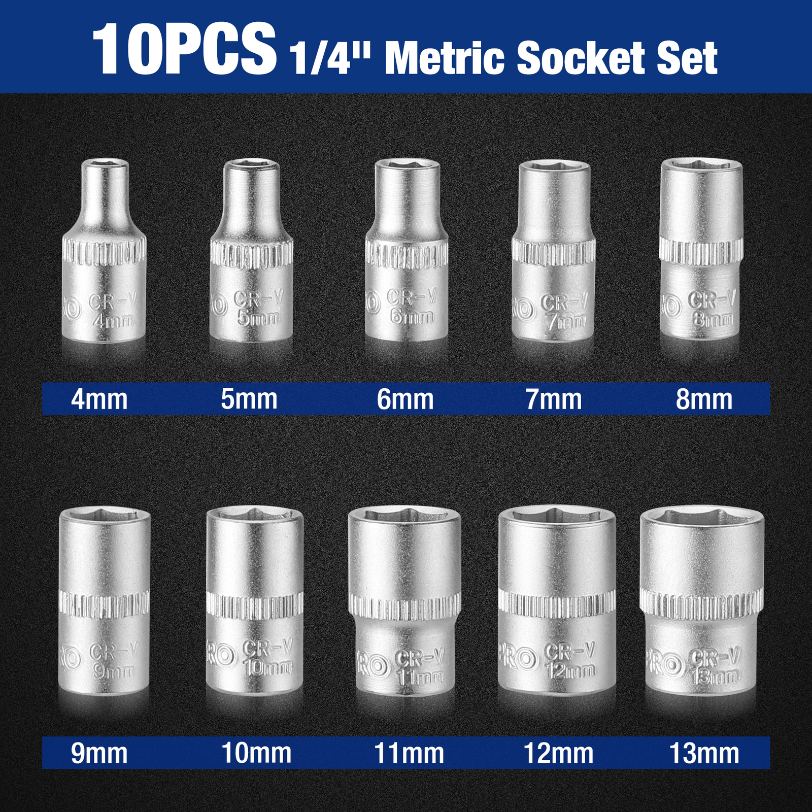WORKPRO 4PIECES1/4″Dr. Master Socket Set Metric w/ual Head Ratchet Qucik-Release