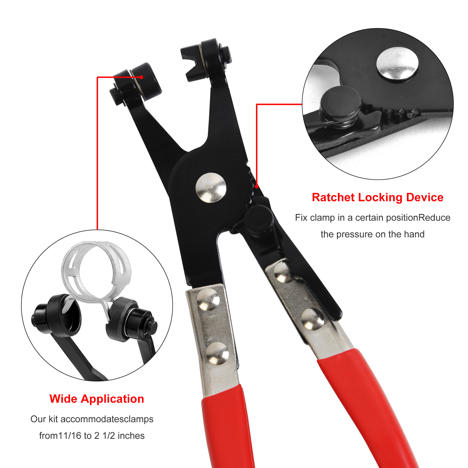 9pc Hose Clamp Pliers Kit Ratchet Pipe Removal Tools Swivel Jaw Flat Angled Band