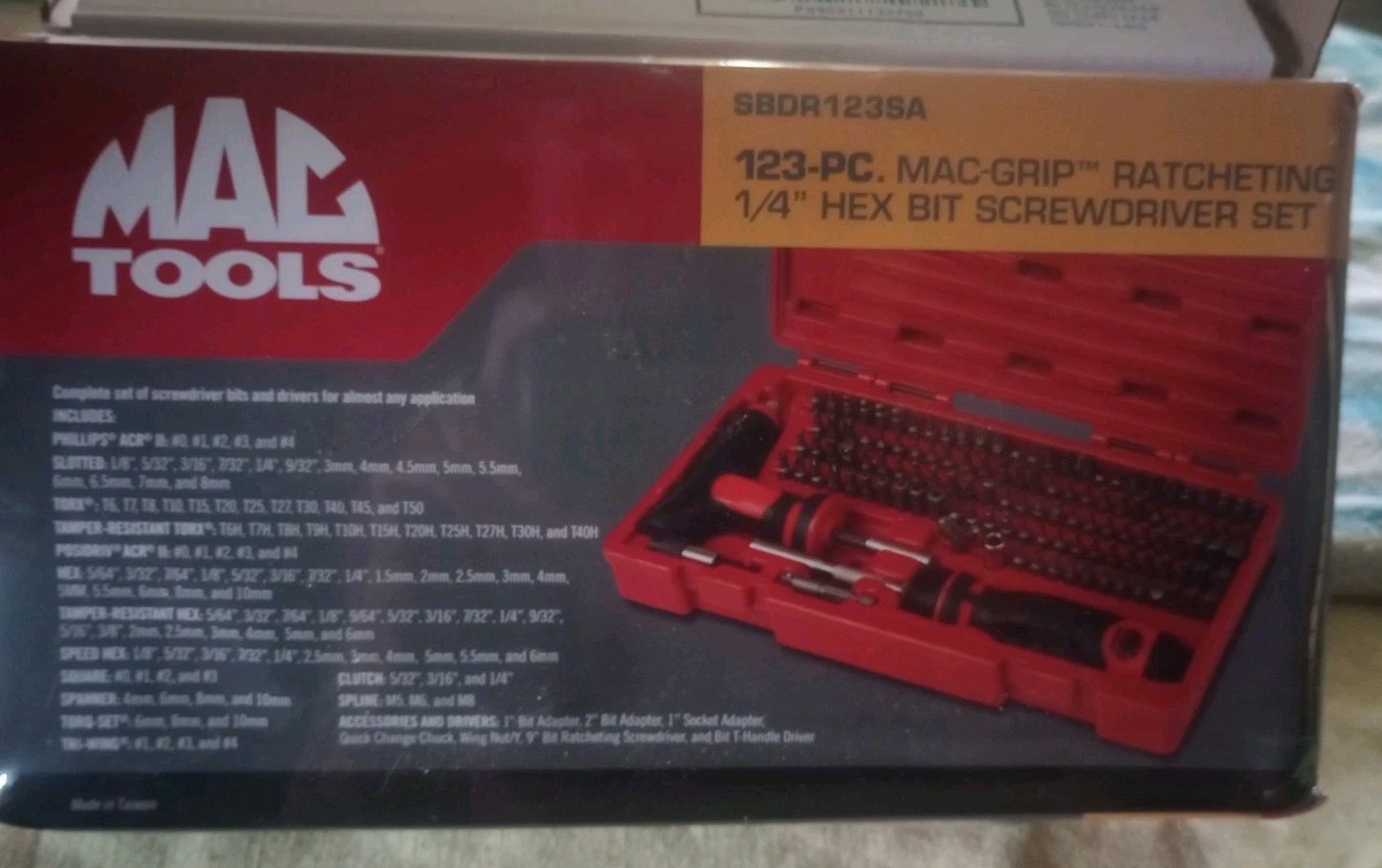 Mac Tools SDBR123SA 123 PC. Watching Bit Screwdriver Set. New