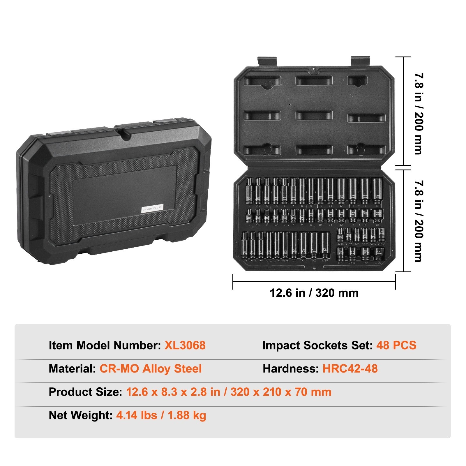 14-Piece 1/4″ Drive Impact Socket Set – Metric 4-15mm Deep Sockets – Durable