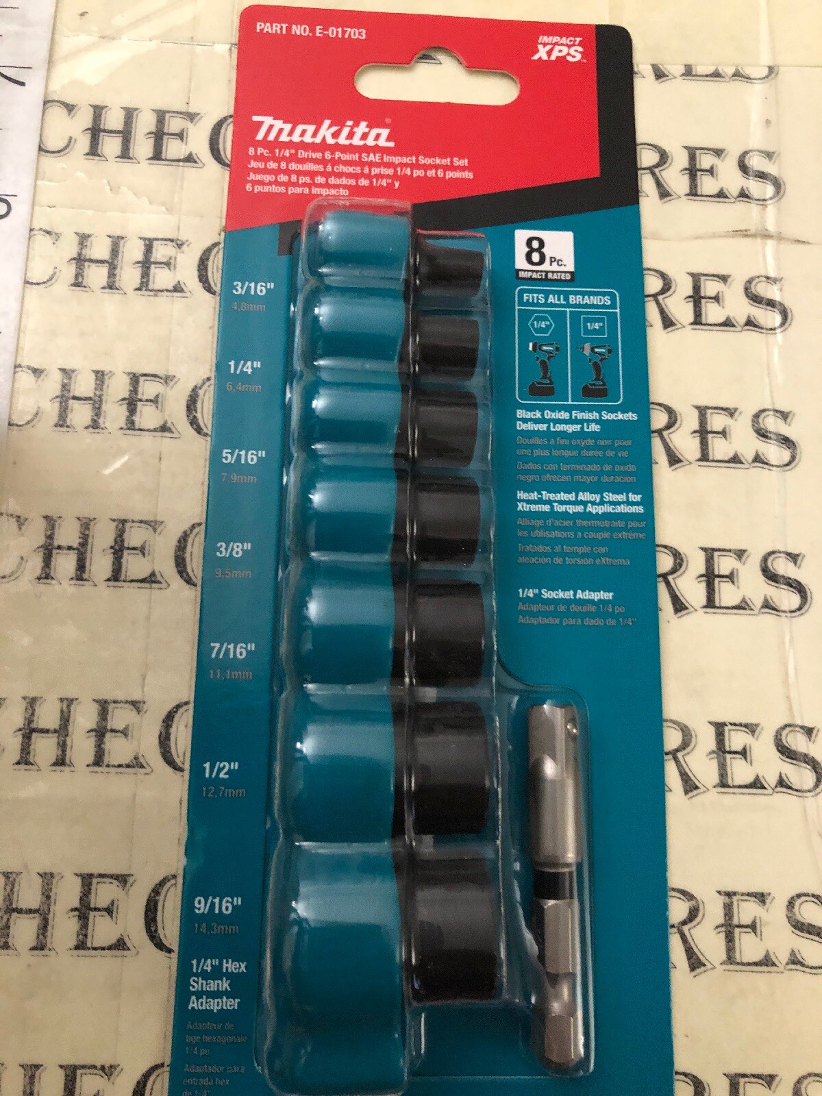 new Makita Impact Xps 1/4” Socket Set SAE 6 Point Drive Total 8 Pc.