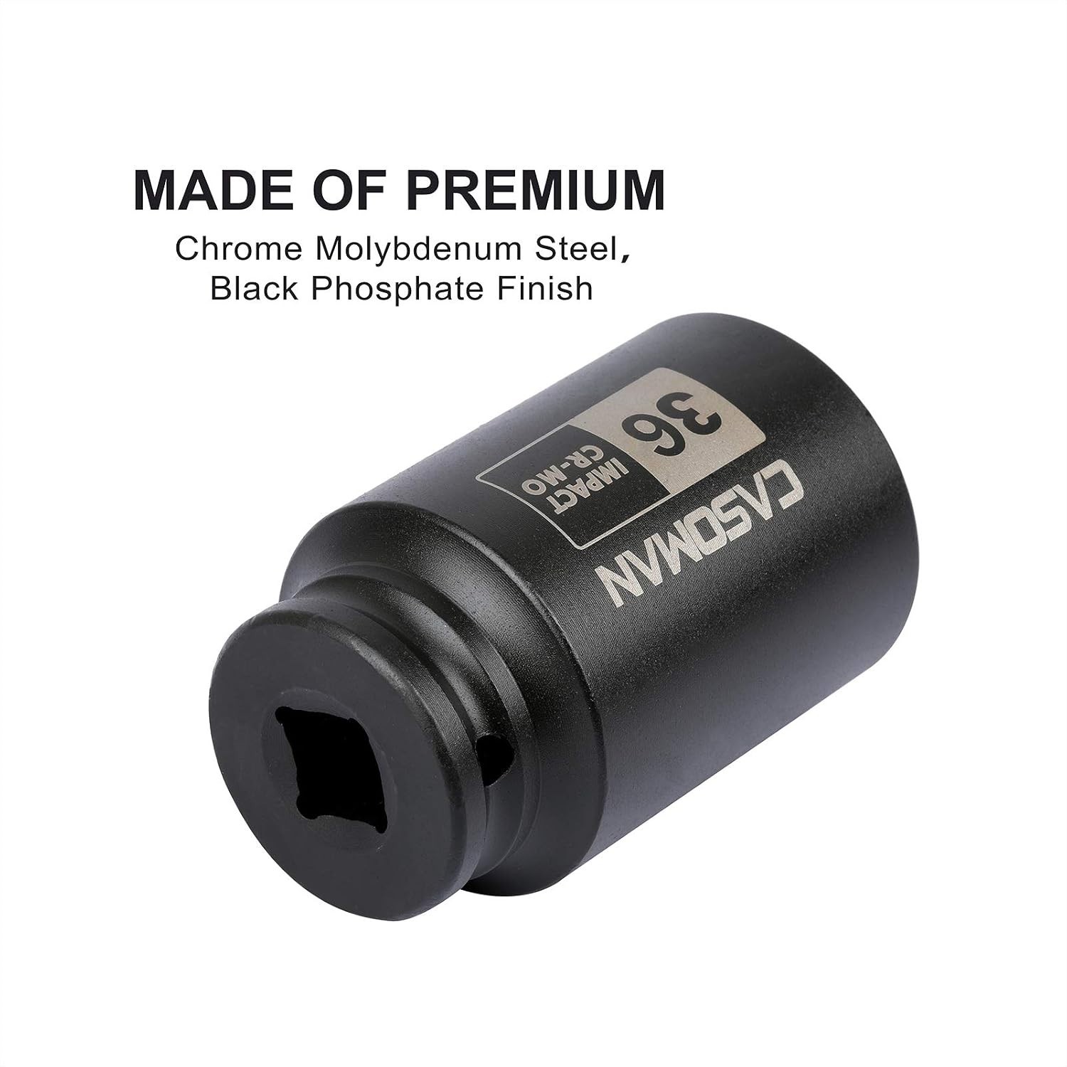 1/2″ Drive X 36 Mm Deep 6 PT Impact Socket, CR-MO, Drive 6 Point Axle Nut Socket