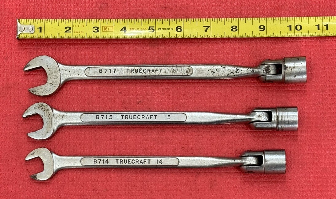 Vintage Truecraft tools 3PC B714, B715, B717 Flex Socket Combo Wrench Metric Set
