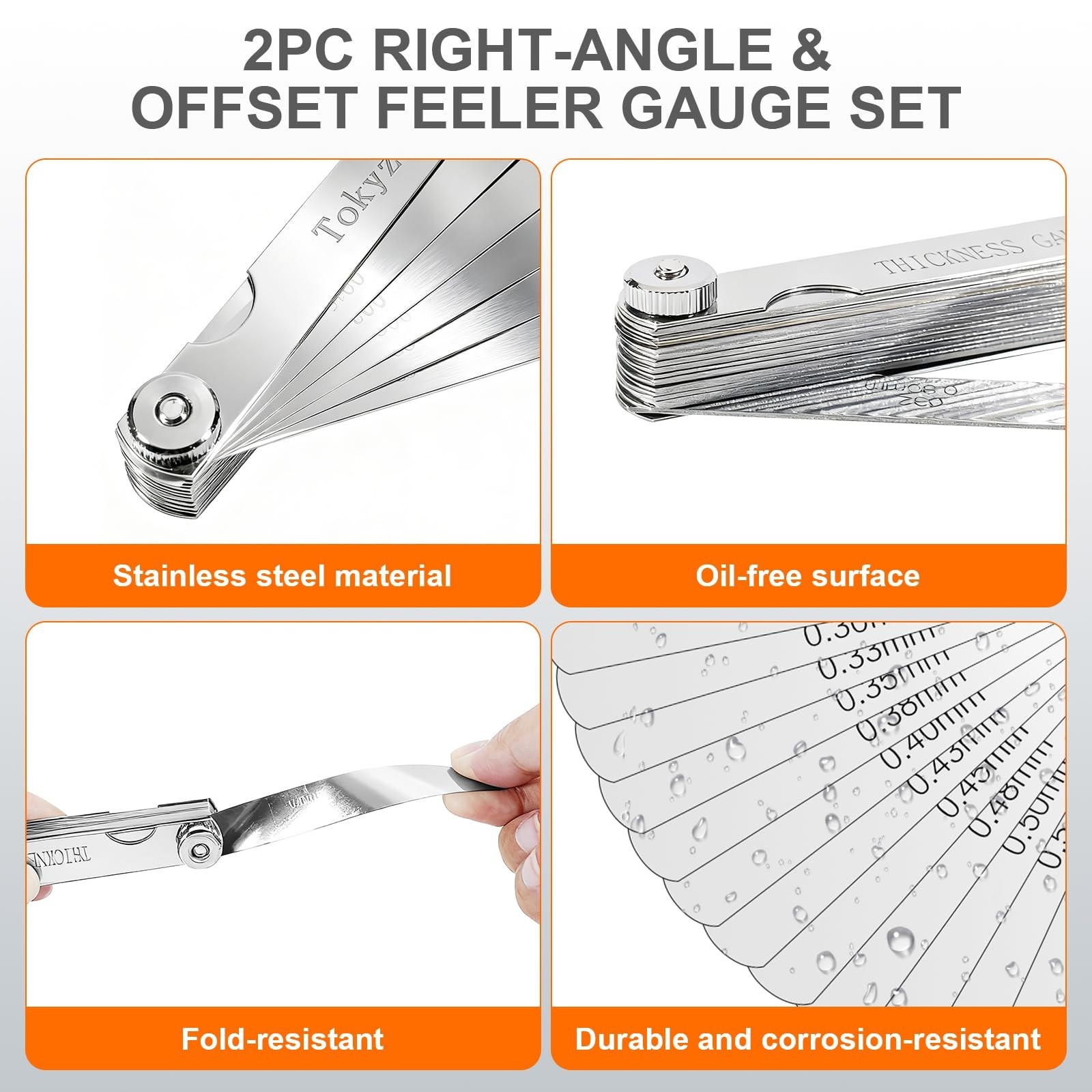 Feeler Gauge Set 2pcs Stainless Steel 32 Straight 16 Offset Blades SAE Metric