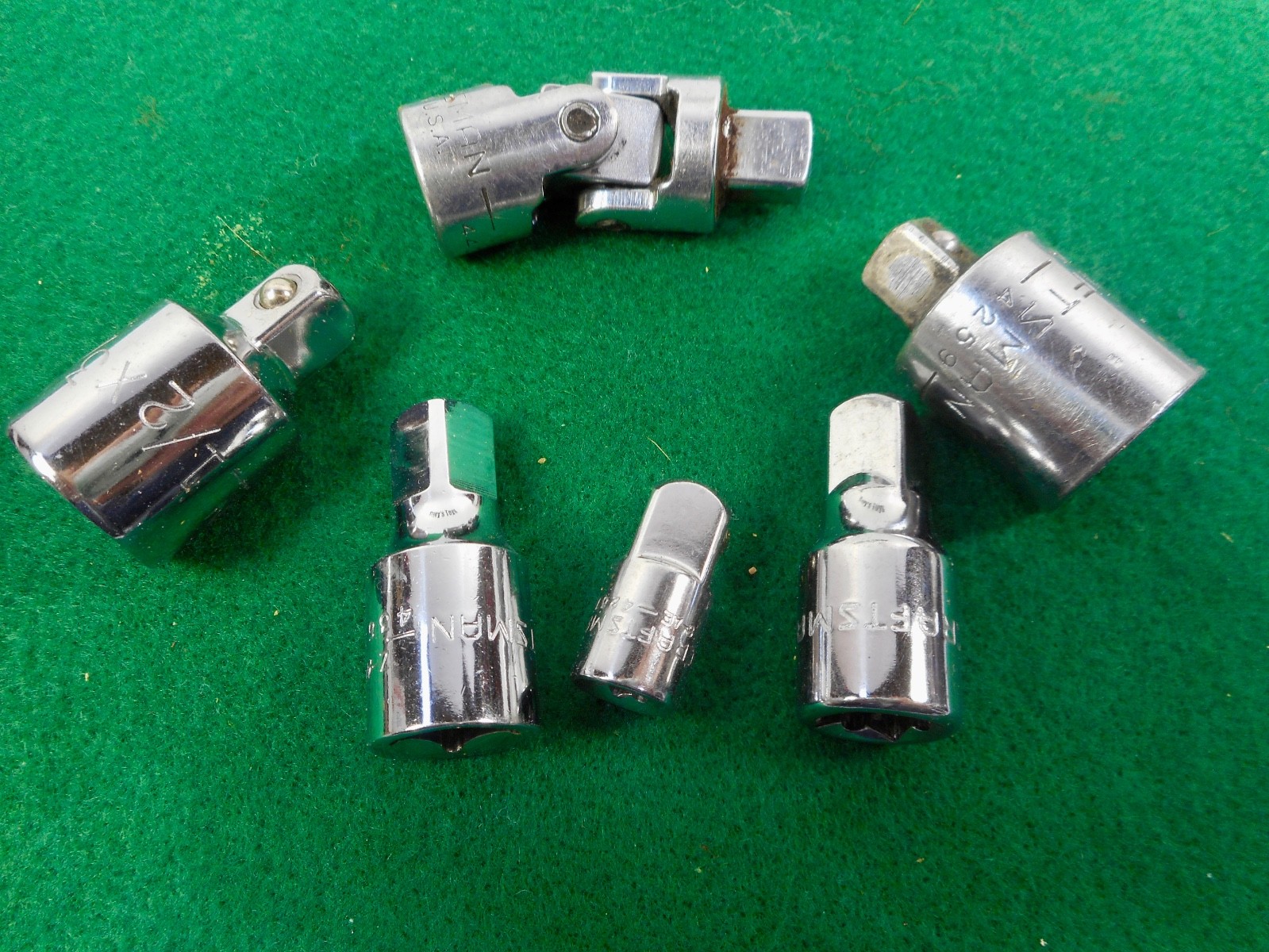 Craftsman Lot Swivel Socket, Adapters, 1/2, 3/8, 1/4 Lot As Pictured