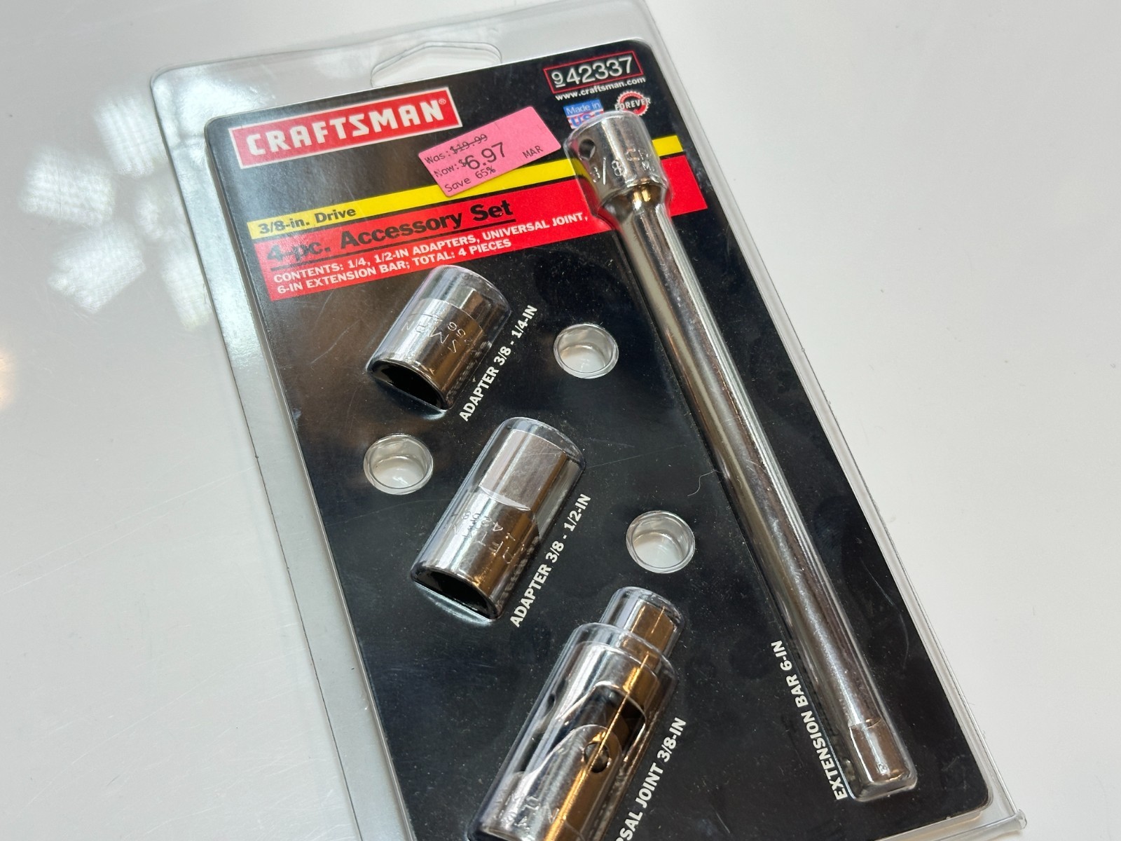 NEW Craftsman USA 42337 4pc 3/8” Drive Extension Adapter Set w/ Swivel Joint NOS