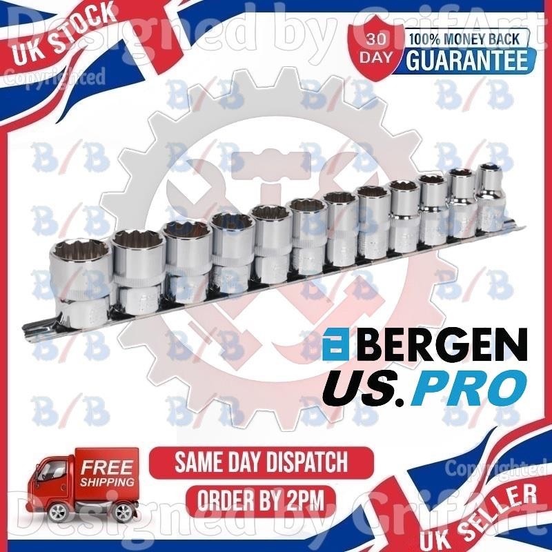 US PRO 12PC 3/8″ DRIVE STUBBY SHALLOW SAE IMPERIAL BI HEX SOCKETS LOW PROFILE