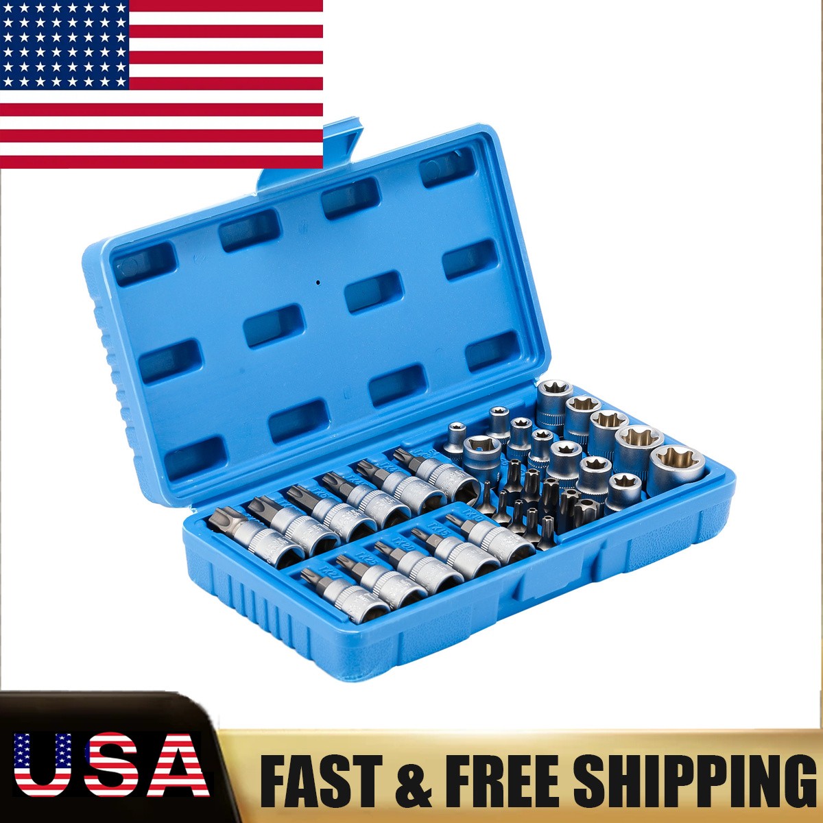 E-Torx Socket Set 34 Piece Collection 3/8 Inch Drive Chrome Surface Finish Boxed