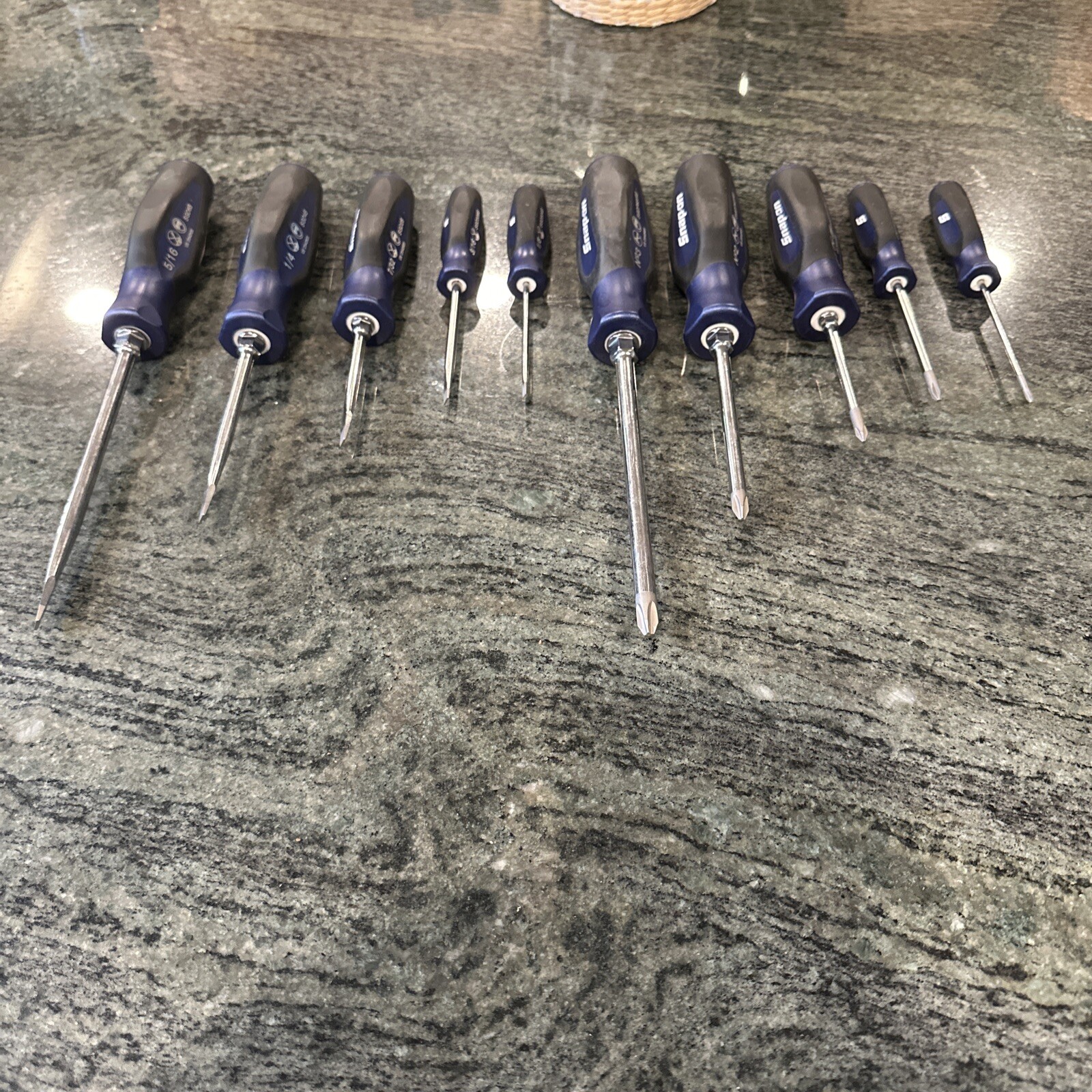 Snap-on new 10 pc power blue soft grip Phillips flat head screwdriver set new