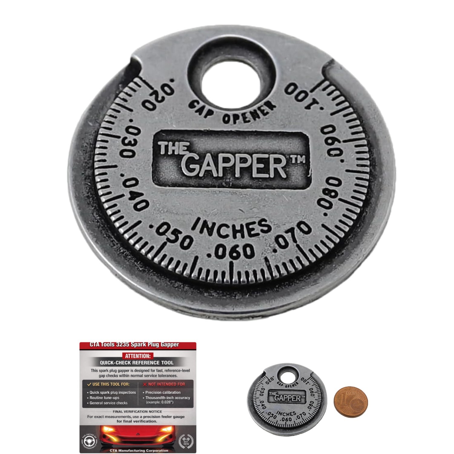 Professional 3235 Spark Plug Gapper: Durable Plated Steel, Quick-Check Reference