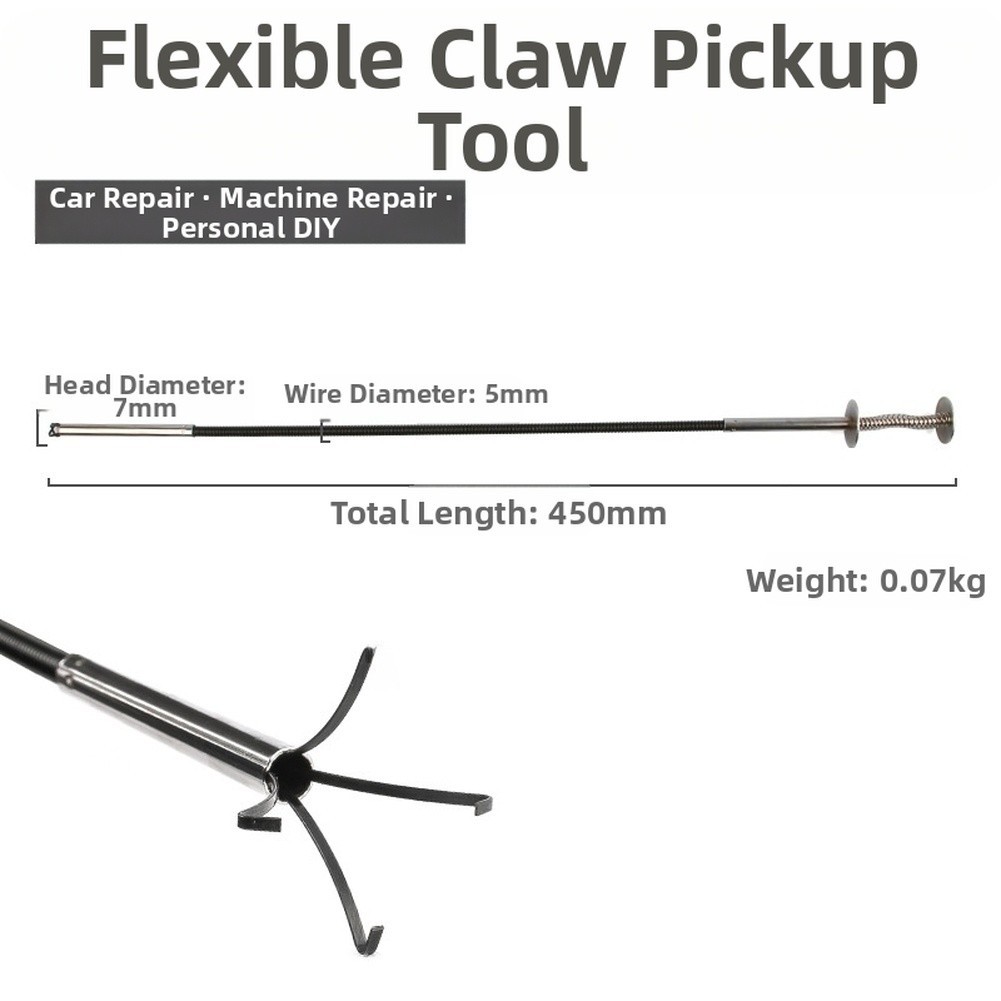 Compact Flexible Magnetic Pickup Tool with Four Claw Hook for Automotive Use