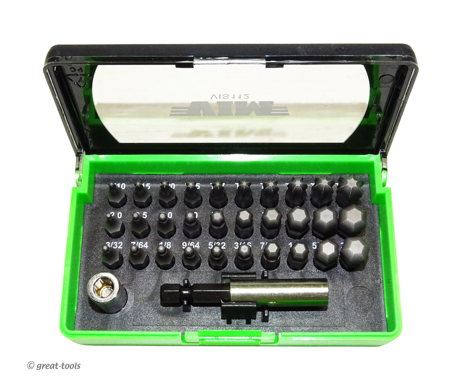 VIM TOOLS: 32-PC Ball Torx, SAE Ball Hex, and Metric Ball Hex bit set – VIS112