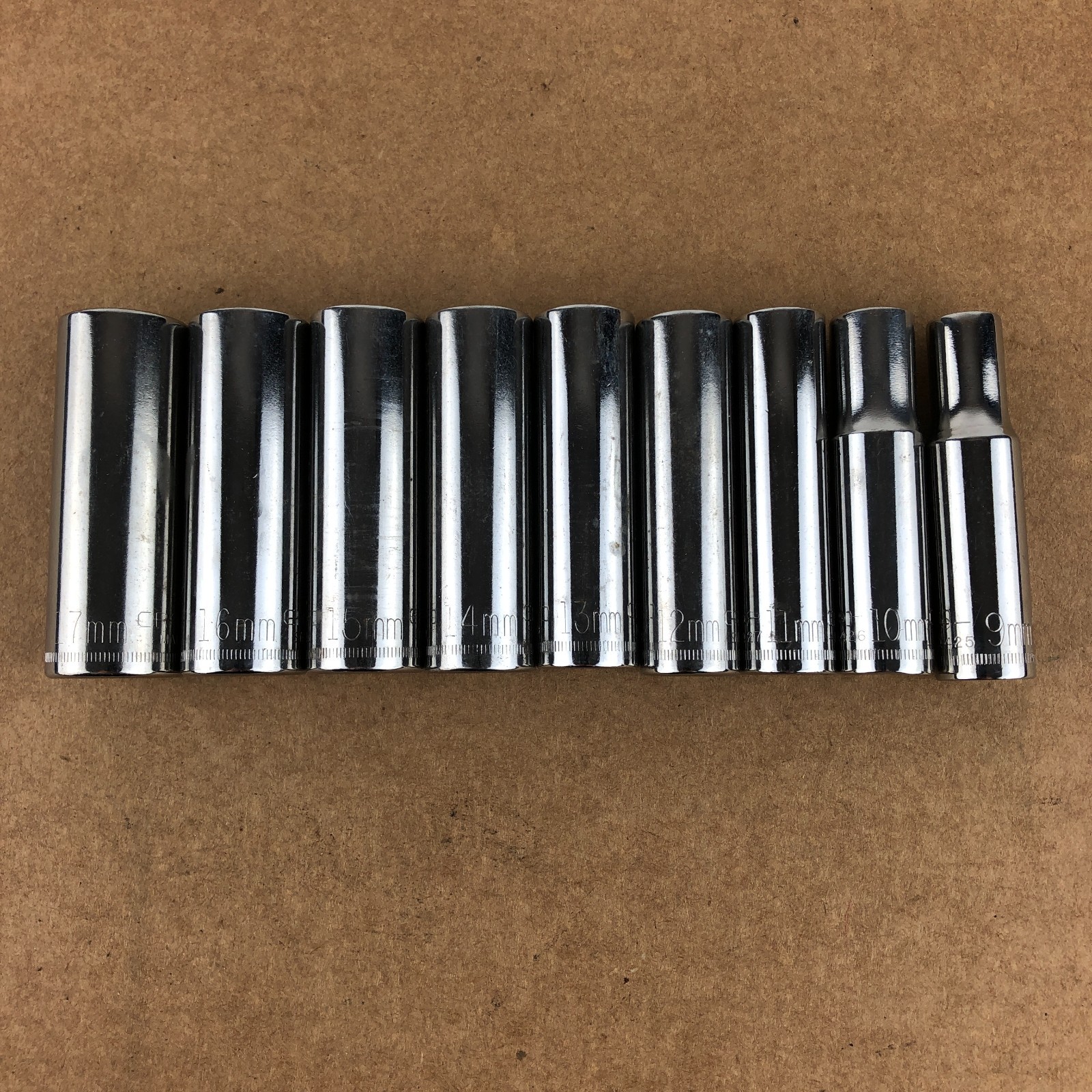 Craftsman 3/8″ Drive 6 Pt Metric Deep Socket Set 9mm-17mm USA Vintage V G Series