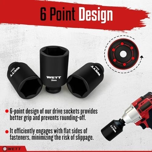 1/2″ Drive Deep Large Impact Socket Set, 9-Piece Spindle Axle Nut Metric 6 Point