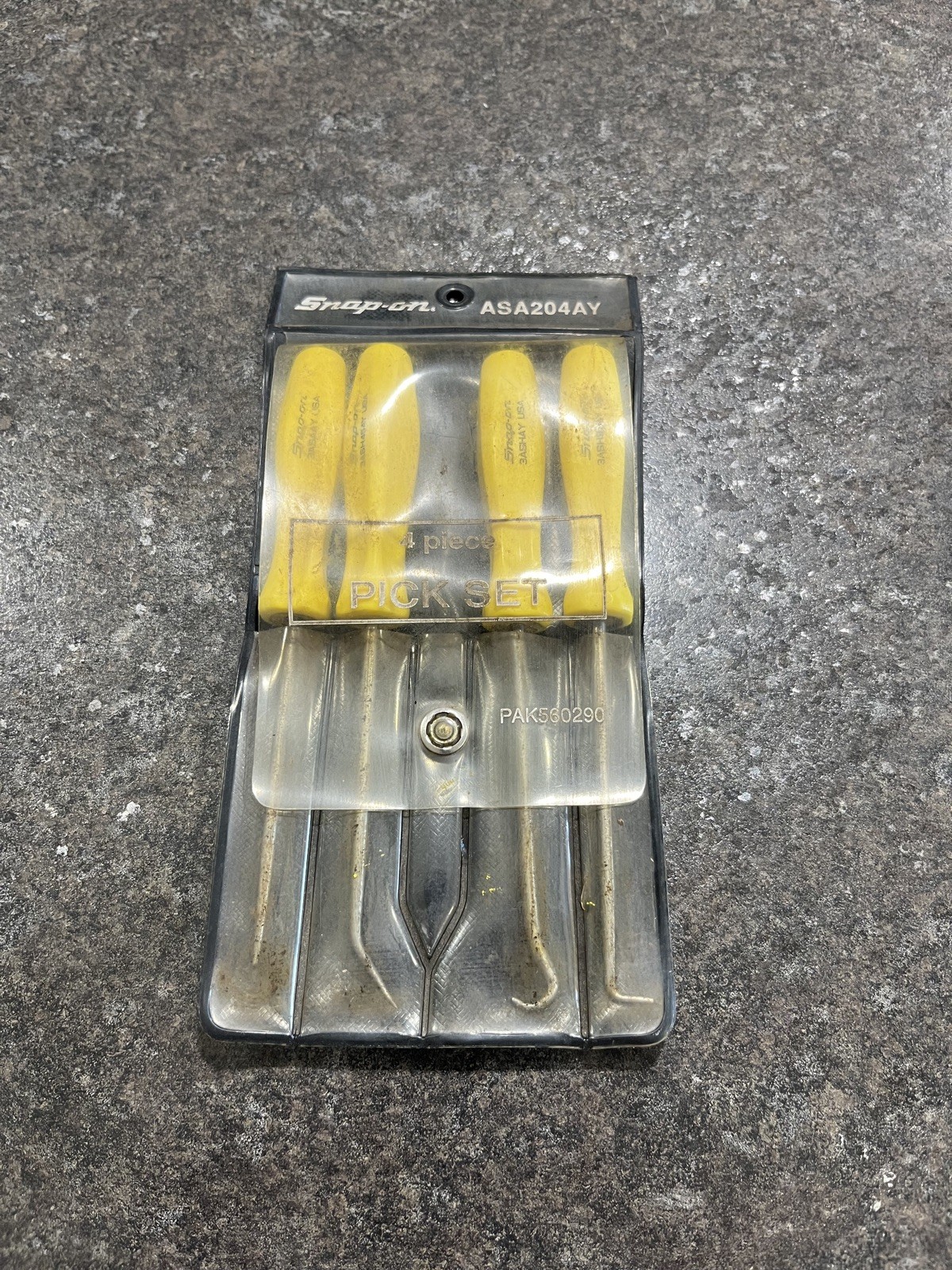 RARE Snap-on ASA204AY Yellow Hard Handle 4 Piece Mini Pick Set