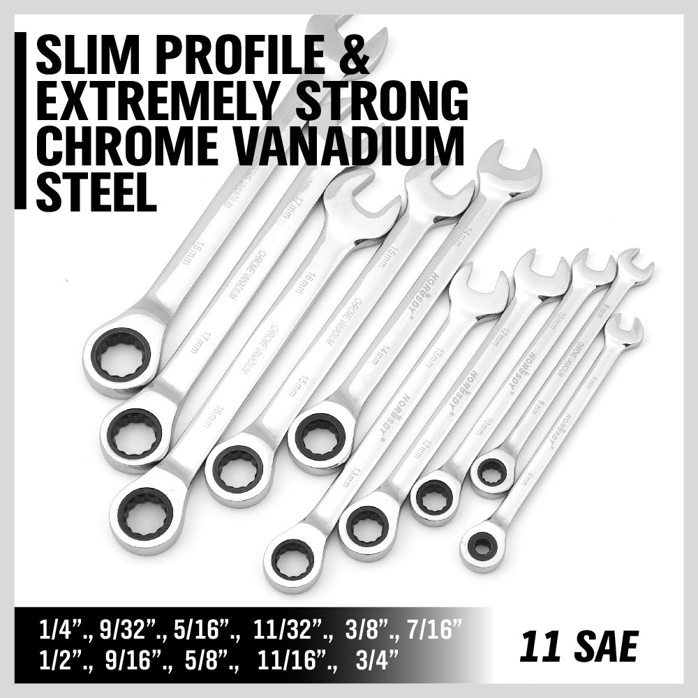 44pc Combination Ratcheting Wrench Set Metric & SAE + Hex Key + Mini Wrenches