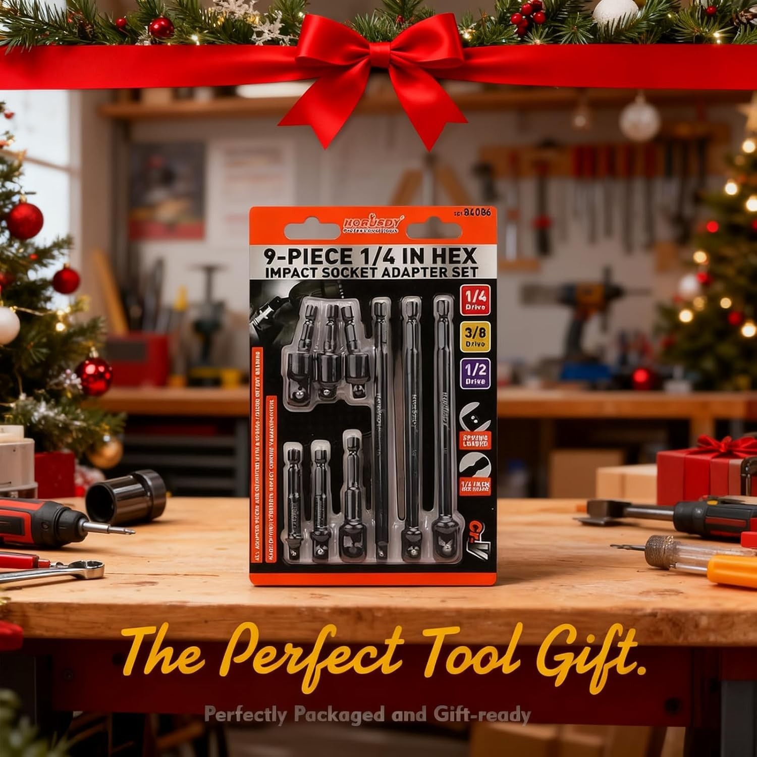 9-Piece Impact Drill Adapter Set – Compatible with 1/4″, 3/8″, and 1/2″