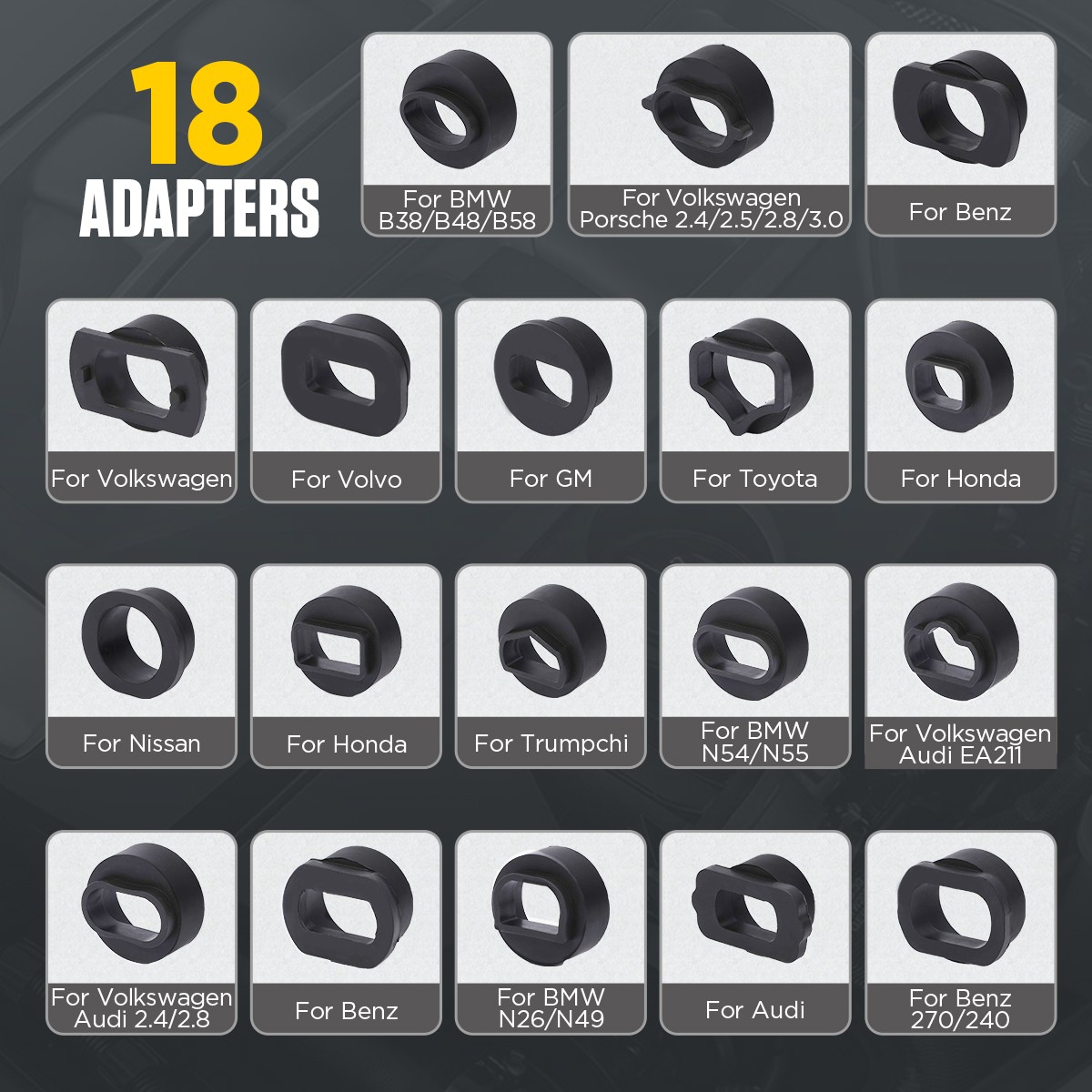 18Pcs Walnut Sand Blaster Adapter Connectors Fit for BMW Audi Nissan VW Rubber