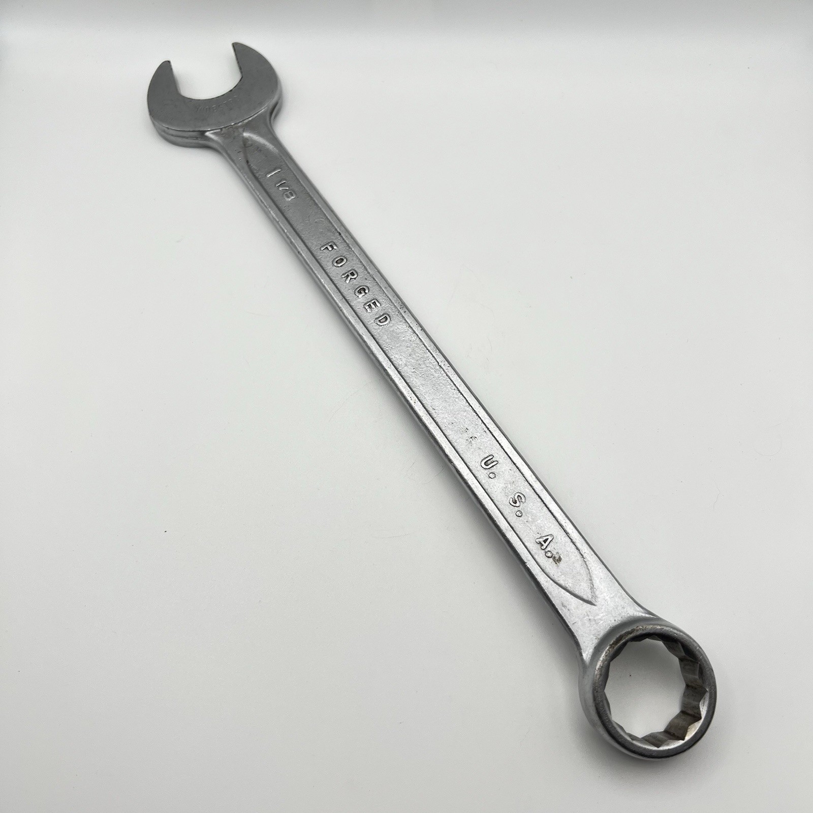 Indestro USA 1083 1-1/8” SAE 12 Point Combination Wrench Vintage Engravings