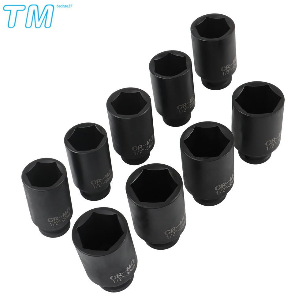 9× 29-38mm Impact Socket Tool Kit 1/2″ Drive Metric Axle Hub Nut Socket 6 Point