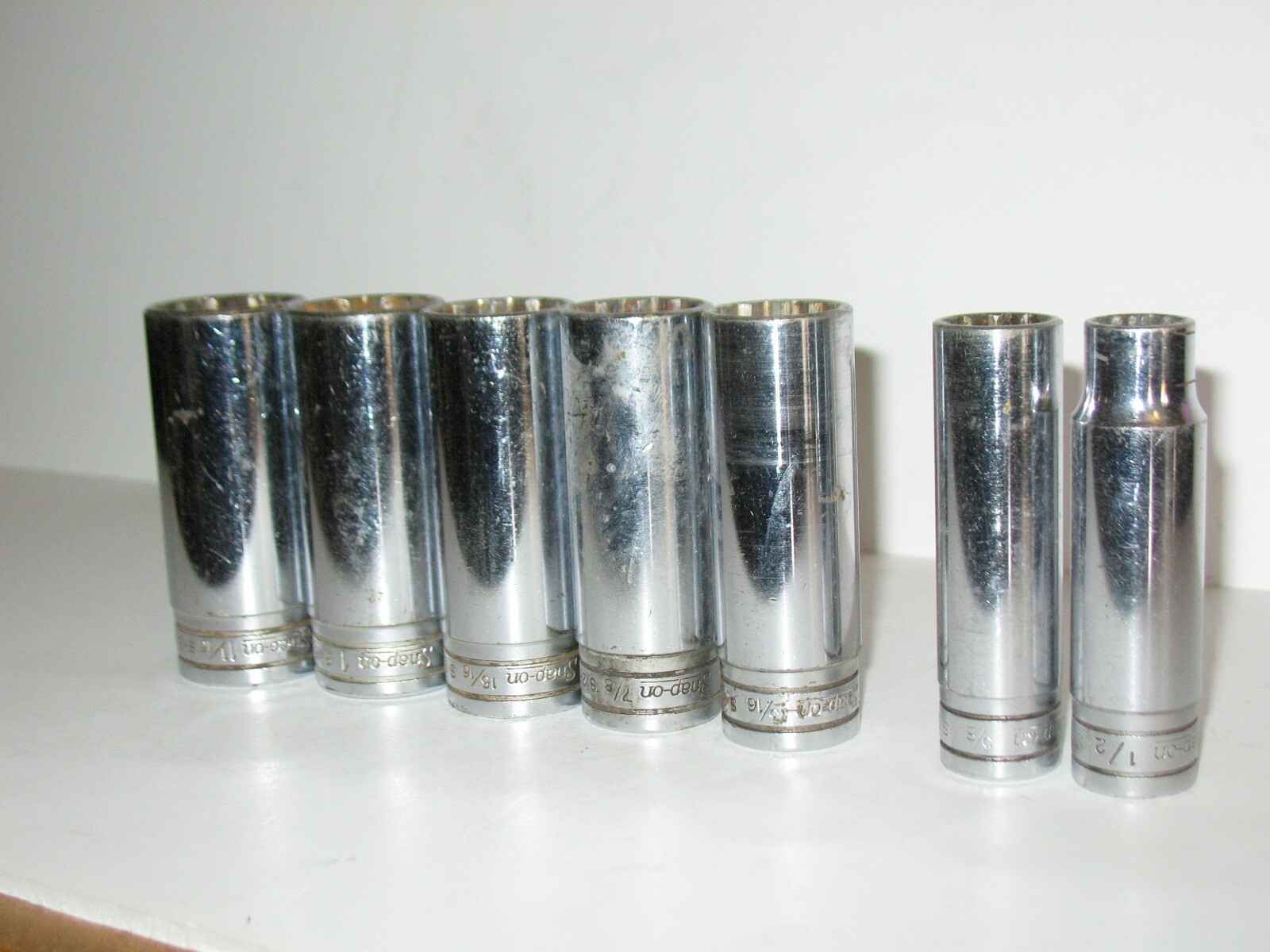 Snap-On SAE 1/2″ Drive 12 Pt 1-1/16″ 1″ 15/16 7/8 13/16 5/8 1/2 Deep Sockets