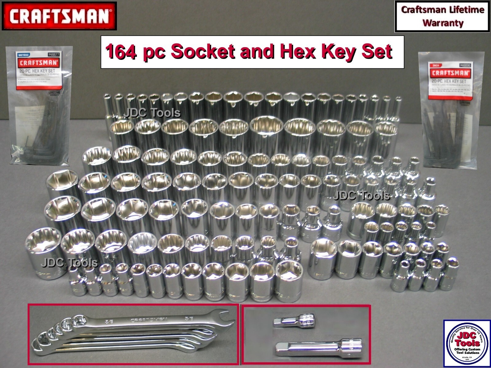 CRAFTSMAN 164 pc 1/4 3/8 1/2 Dr SAE METRIC MM 6pt 12pt wrench socket set 154 116