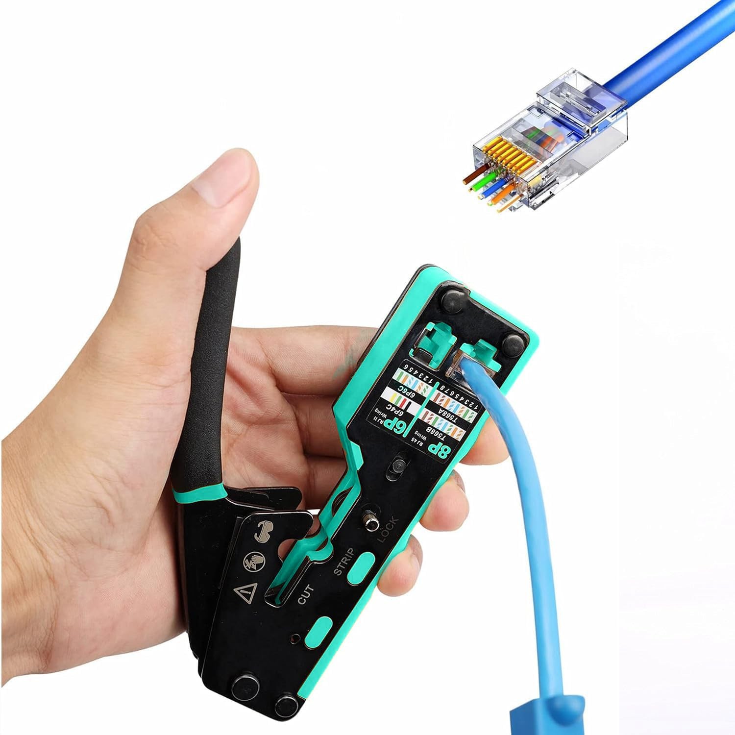 Network Tool Kit RJ45 Crimp Pass Through Cat6 Cat5e Ethernet Tester Yellow Black