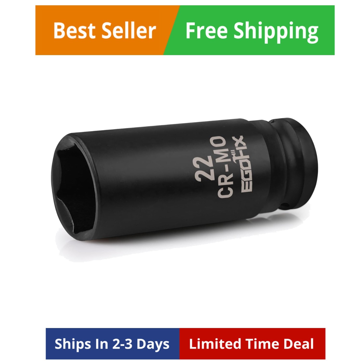 22mm Socket 1/2″ Drive Deep Impact Metric Socket,CR-MO 6 Point