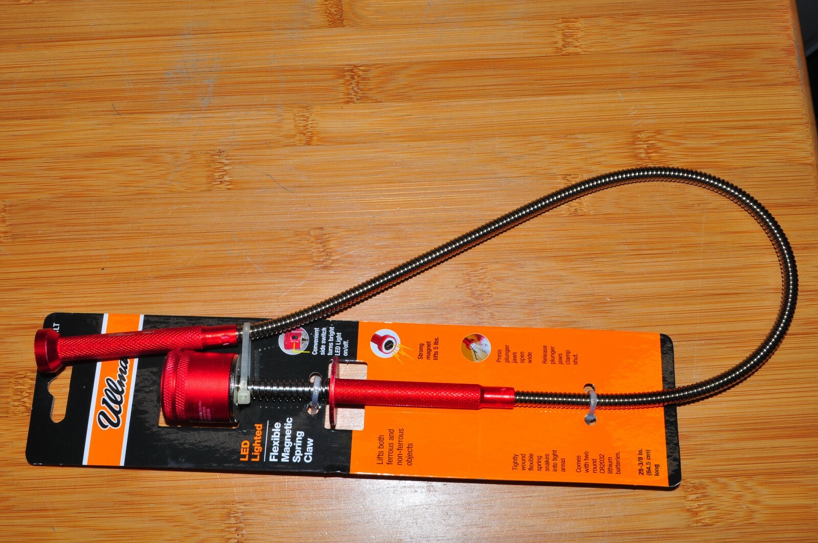 Ullman Devices 16MLT Magnetic Pick-Up Tool, Flexible Spring Claw, LED Lighted, 2