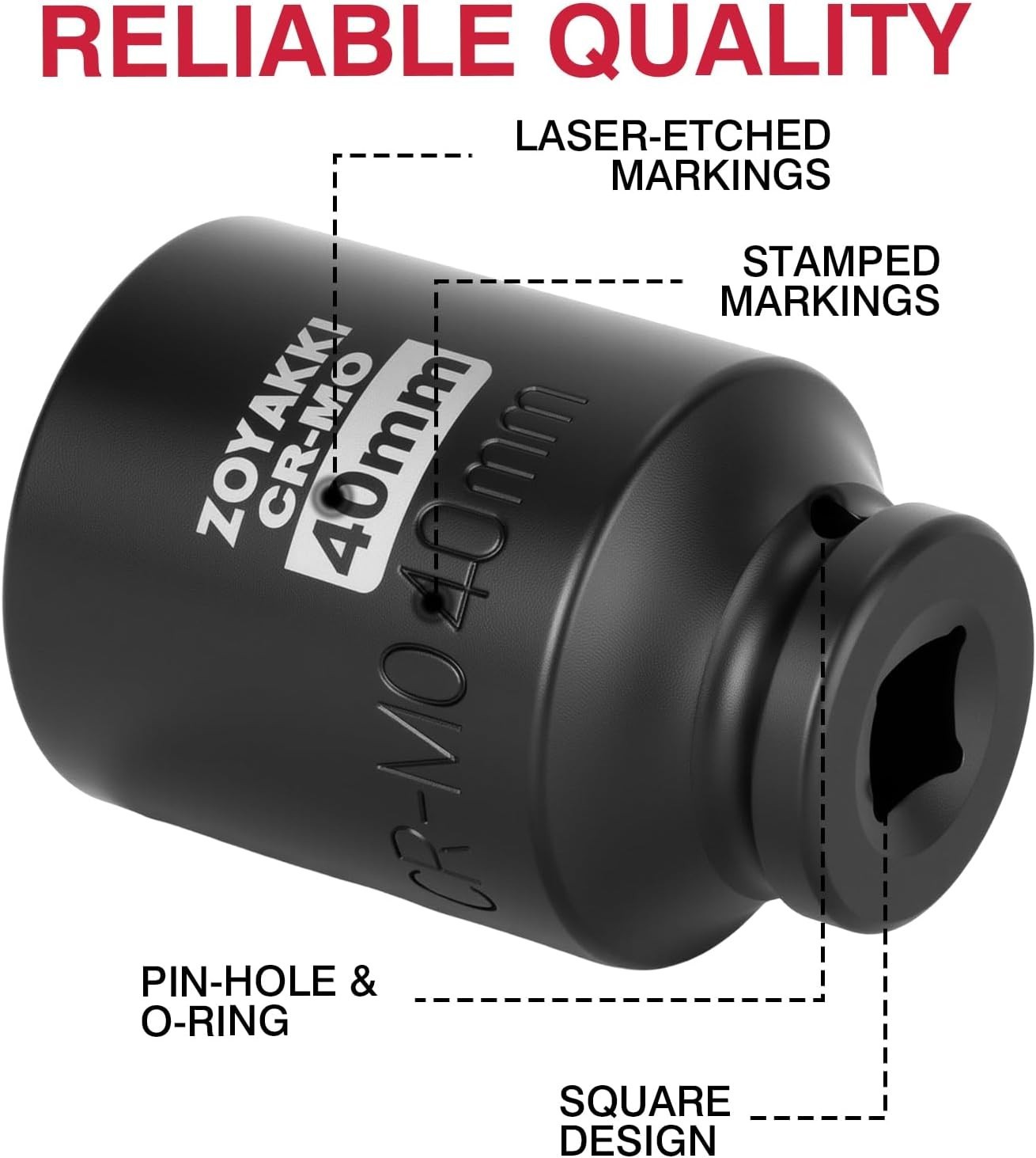 1/2″ Drive x 40 mm Deep 6 PT Impact Socket, CRMO, 1/2inch Drive 6 Point Axle …