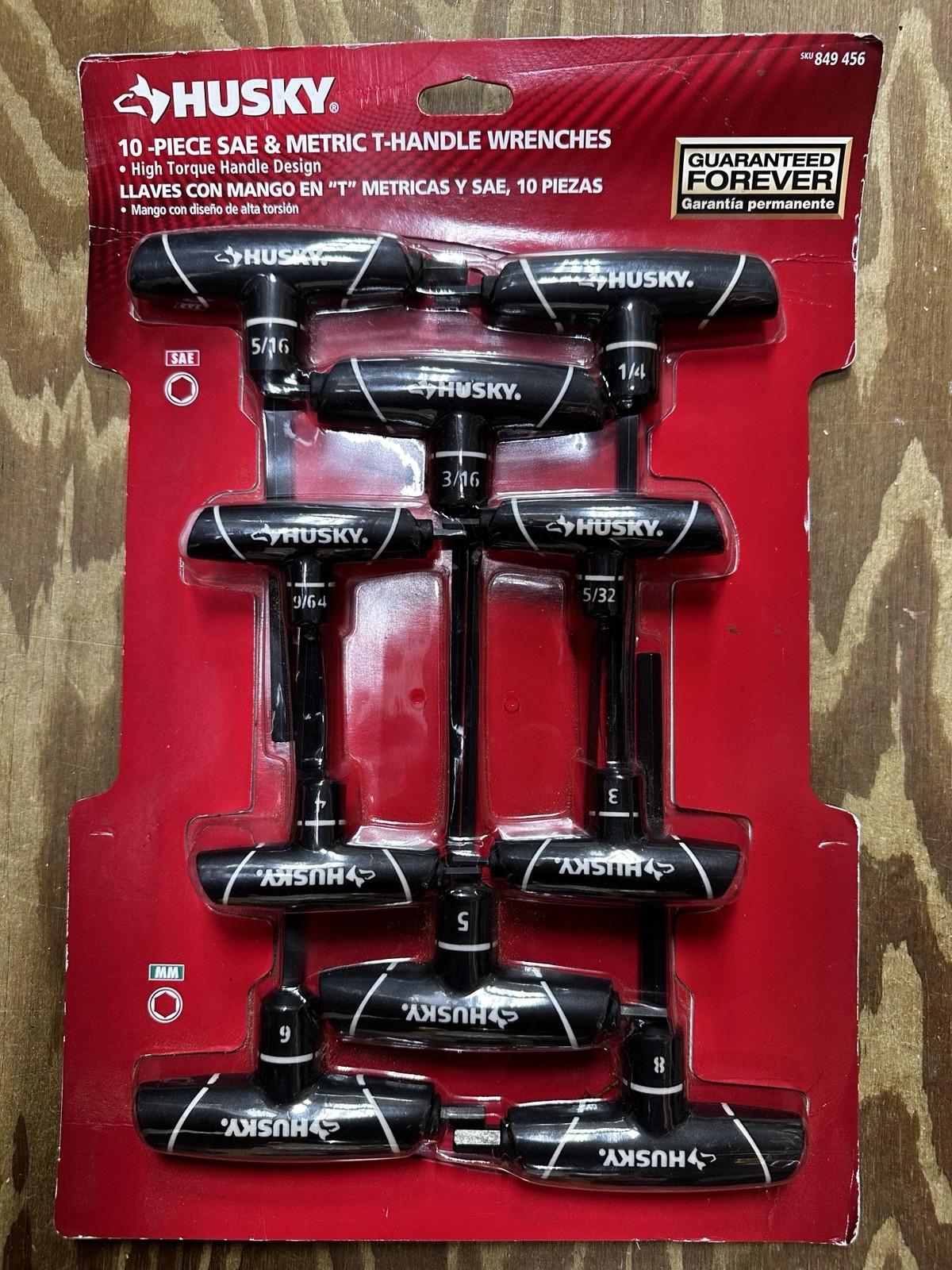 NEW Husky 10-Piece SAE & Metric T-Handle HEX Hi Torque Design Wrench Set 849 456