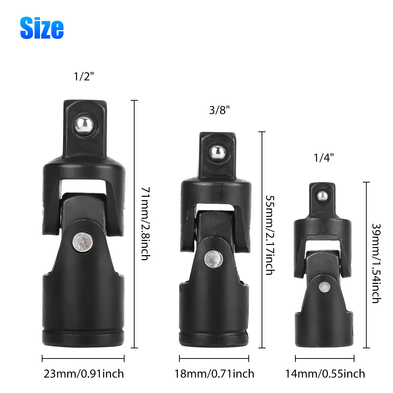 3Pcs Impact Universal Joint Socket Swivel Set 1/4″ 3/8″ 1/2″ Drive Sockets Tool