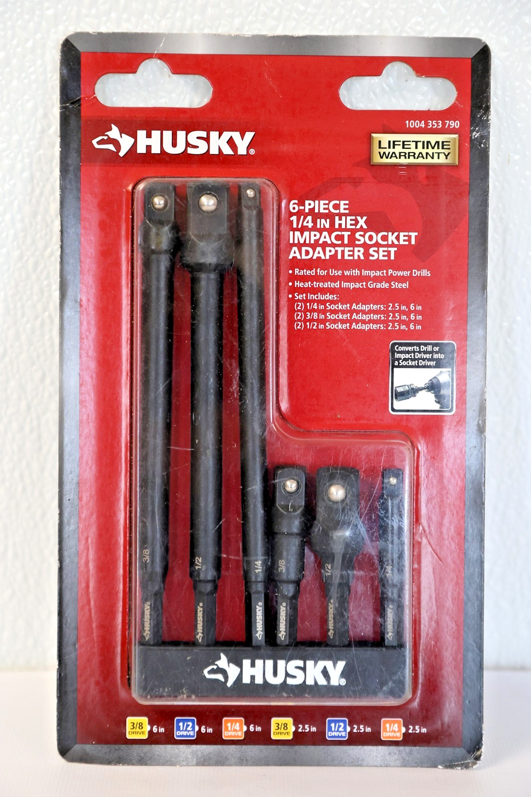 Husky 6 Piece 1/4″ Hex Impact Socket Adapter Set, HISKDRAPT6PC, New Sealed