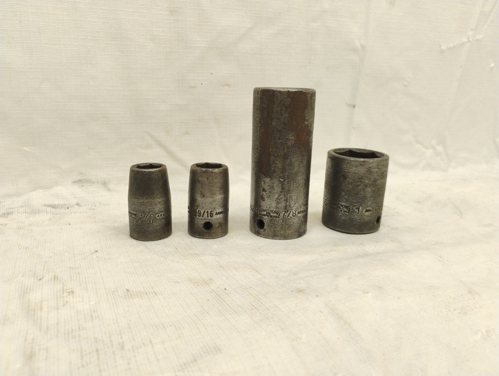 Armstrong Socket Lot 4 Pieces A4 15 Series 1/2 9/16 7/8 1″ Garage Shop Collector