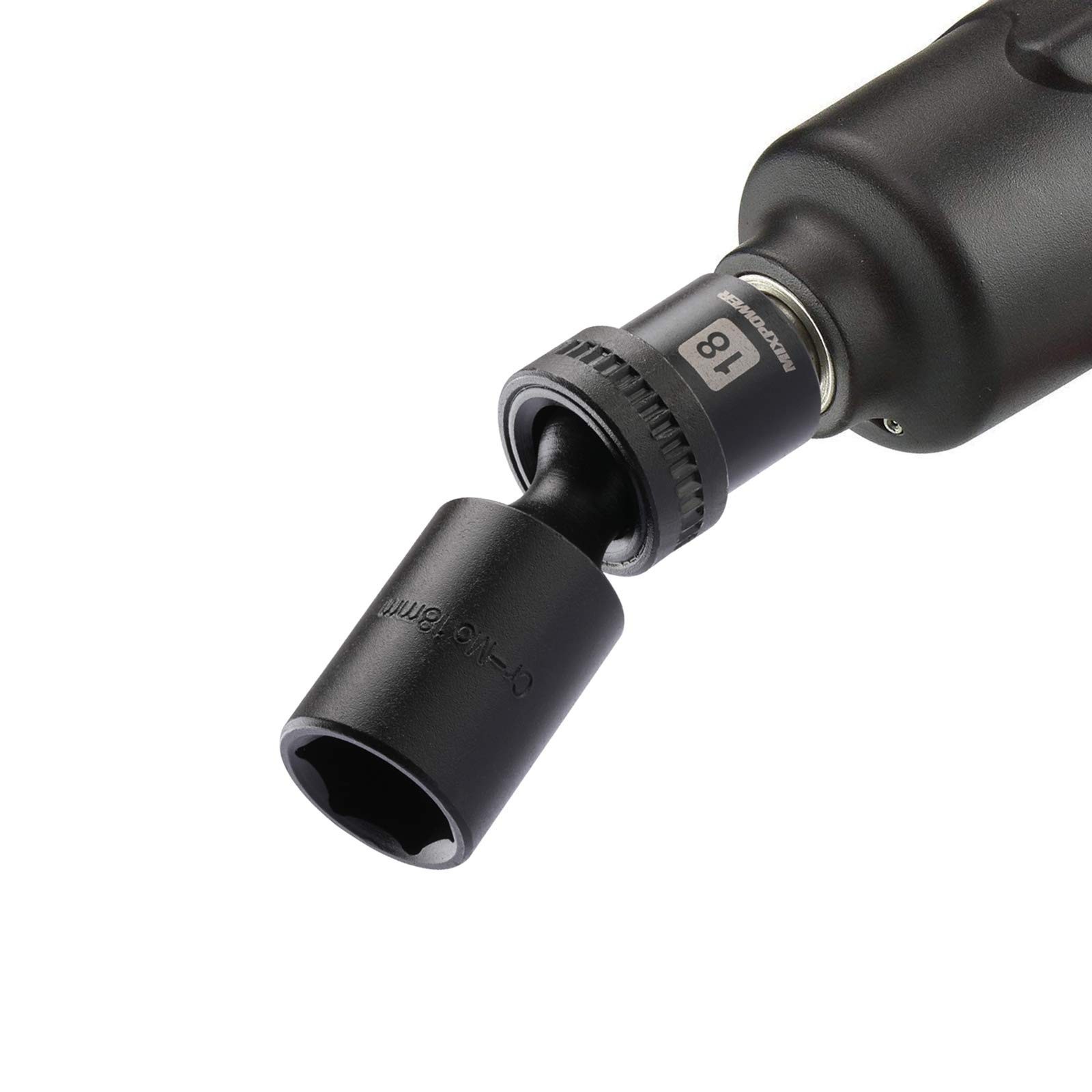 10-Piece 3/8″ Drive Deep Impact Socket Set, 6 Point Metric 10-19mm, Swivel Wobbl