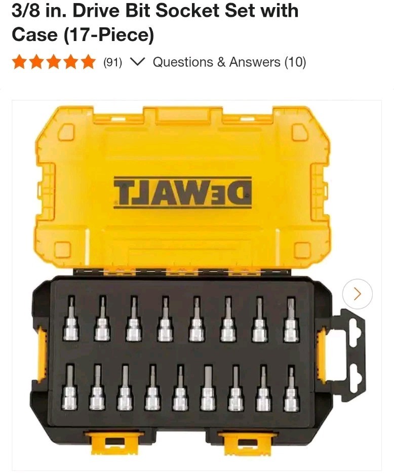 DEWALT 3/8″ Drive Bit Socket Set with Case (17-Piece) WMT73806 NEW in Case