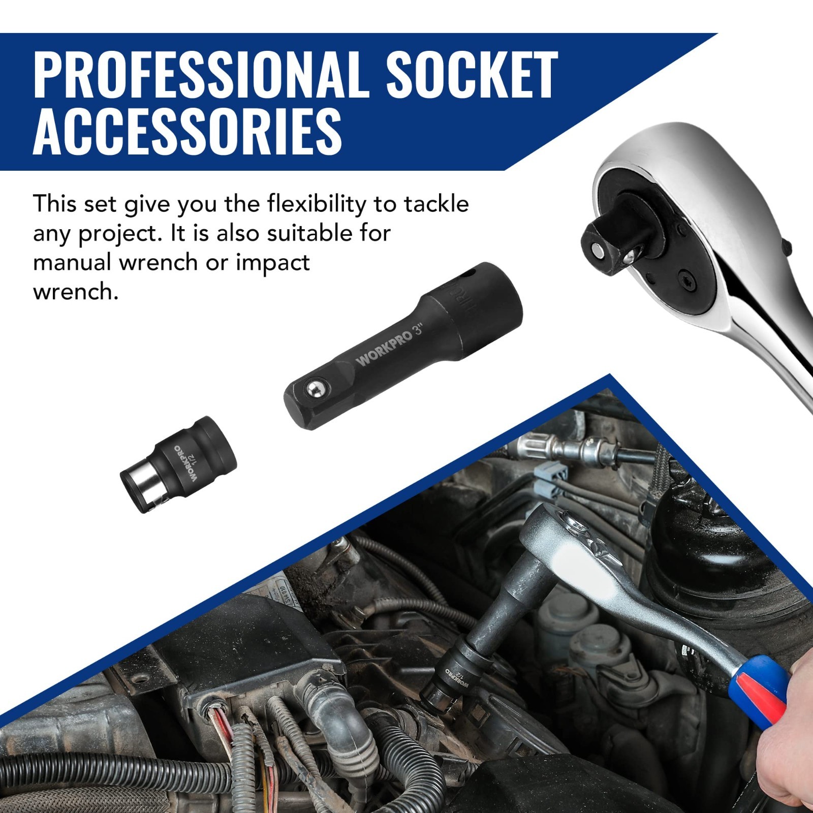 18-Piece Impact Socket Extension Set with Adapters, Ratchet, Swivel Joints & Cou
