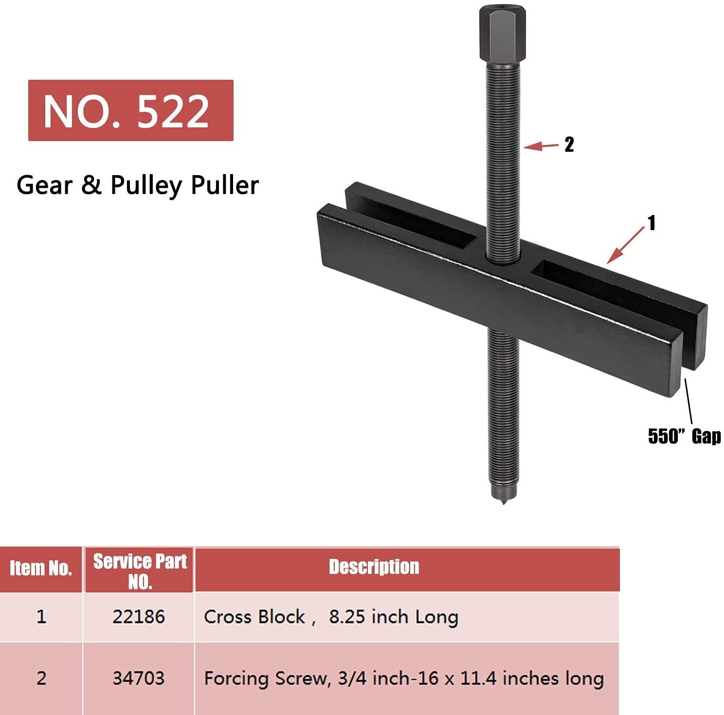 522 Large Gear & Pulley Puller + 7393 Pulley Puller + 8056 Shaft Protectors Set